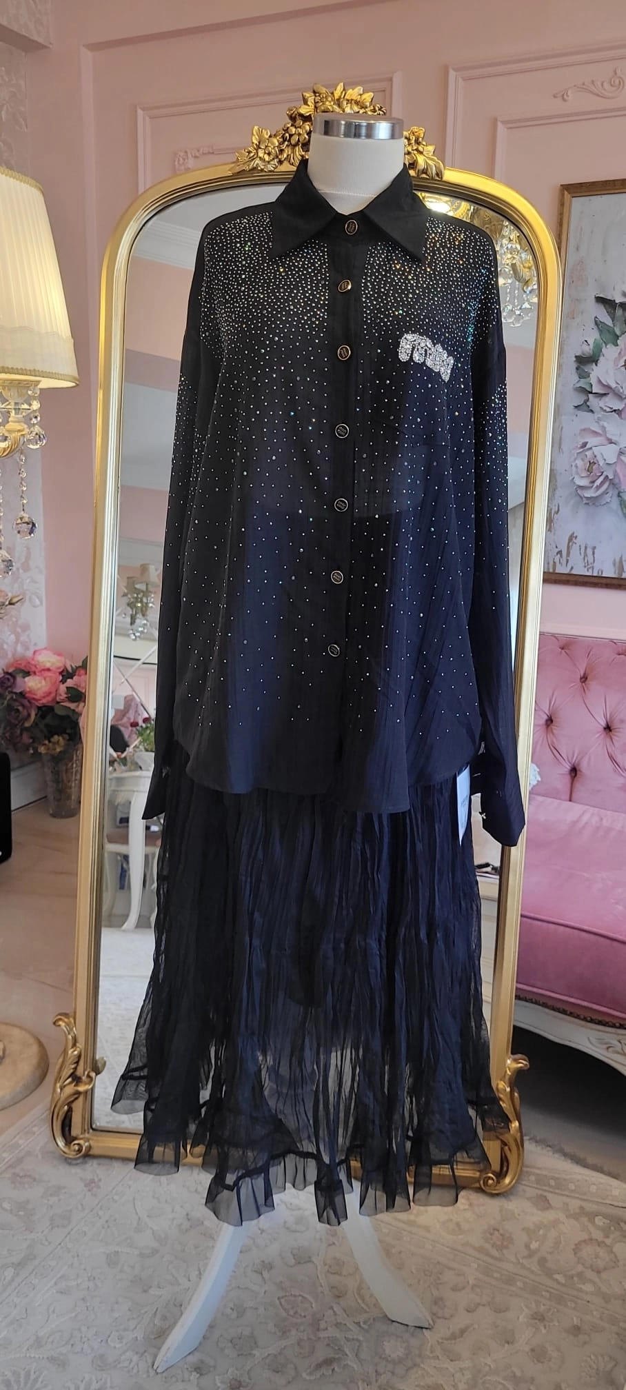 İthal Swarovski Taş İşlemeli Oversize Gömlek