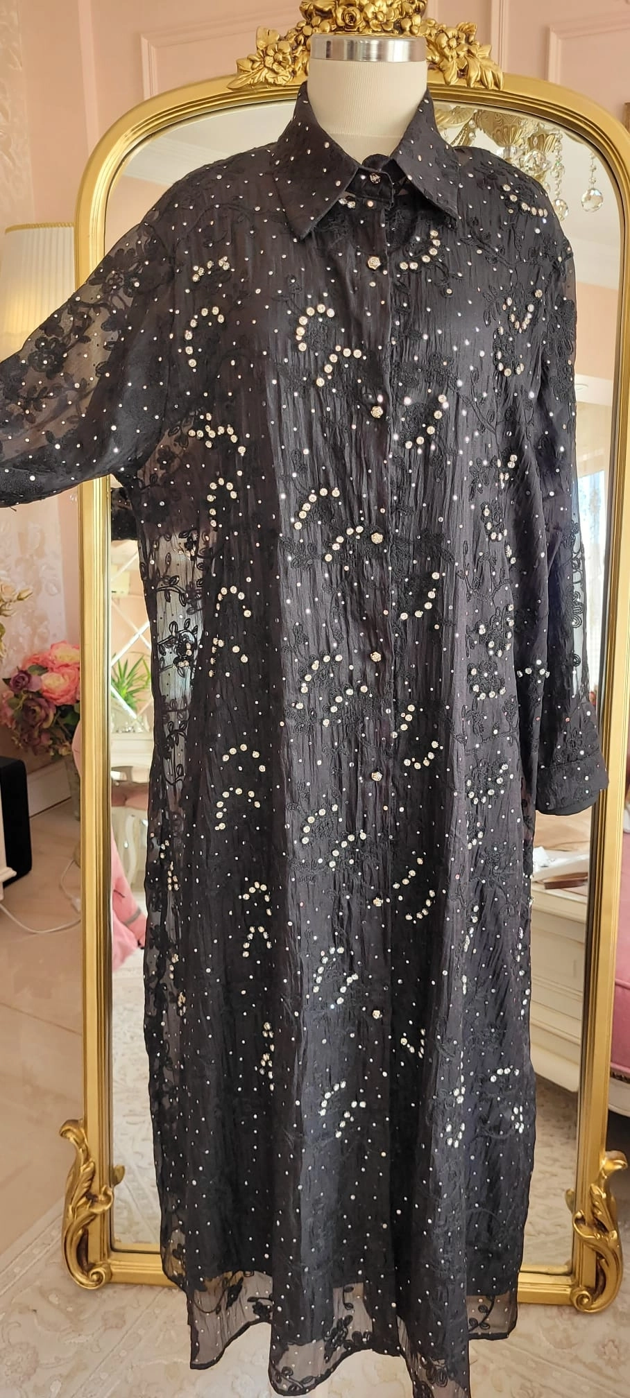 İthal Pamuklu Swarovski Taşlı Gömlek Kap