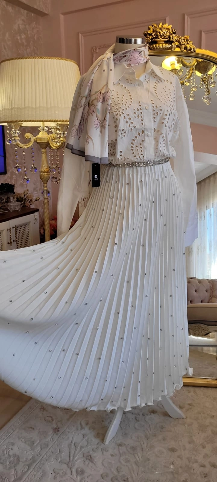 Swarovski Işıltılı Plise Etek