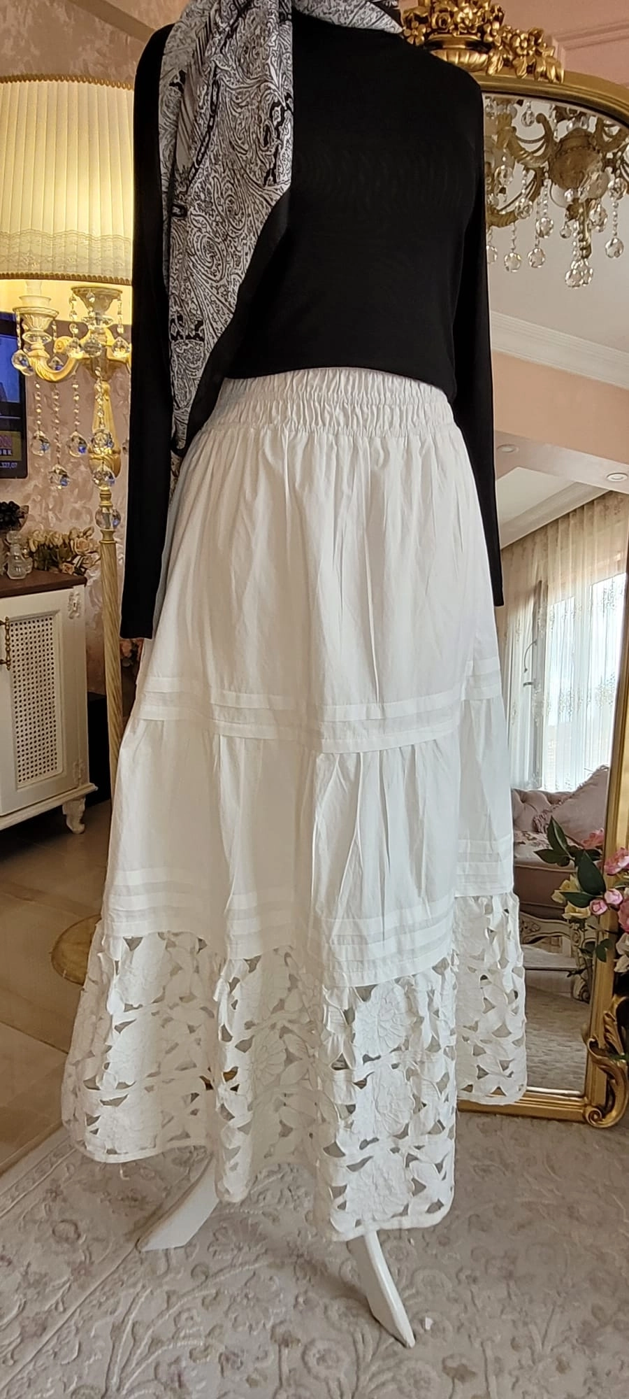 İthal Beyaz İş Poplin Etek