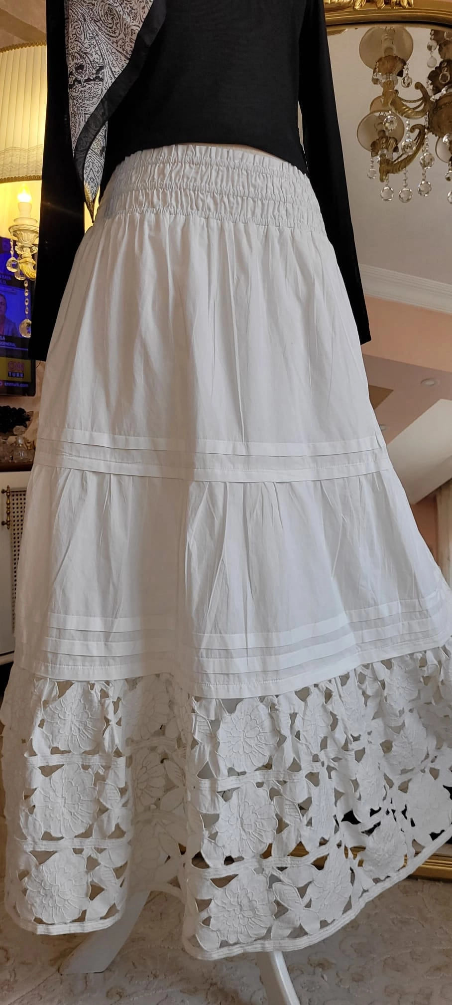 İthal Beyaz İş Poplin Etek