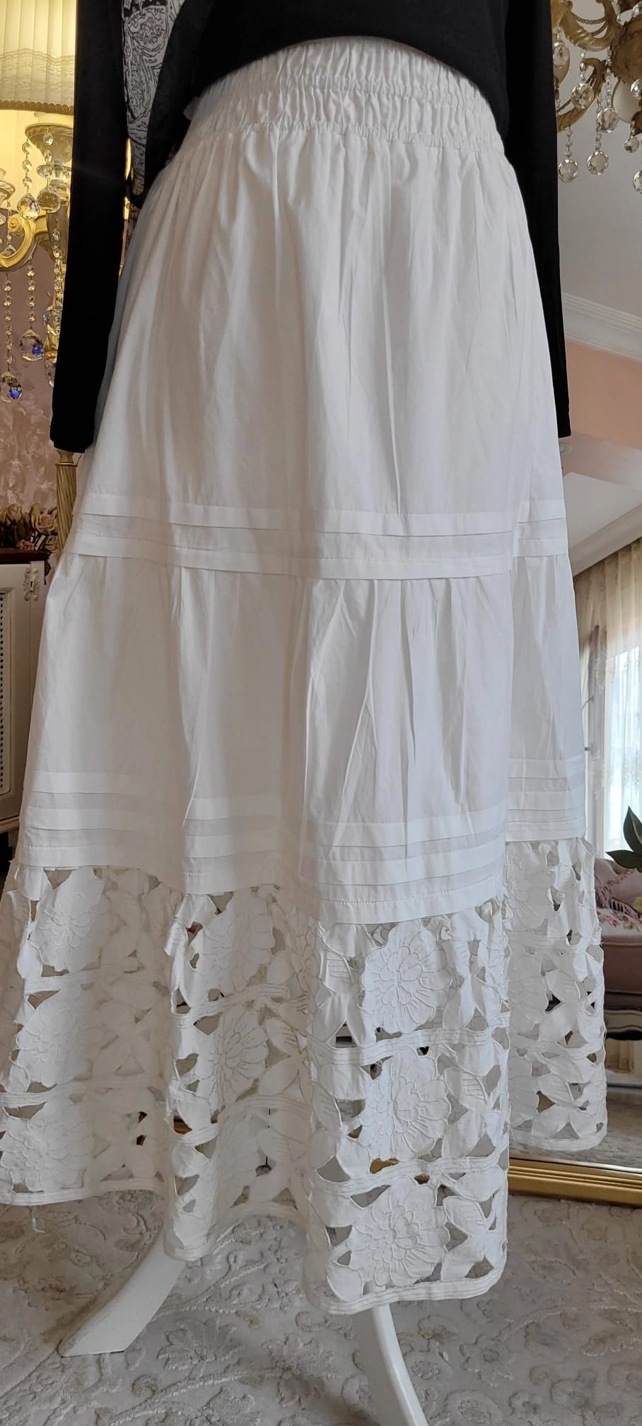 İthal Beyaz İş Poplin Etek