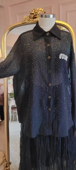 İthal Swarovski Taş İşlemeli Oversize Gömlek